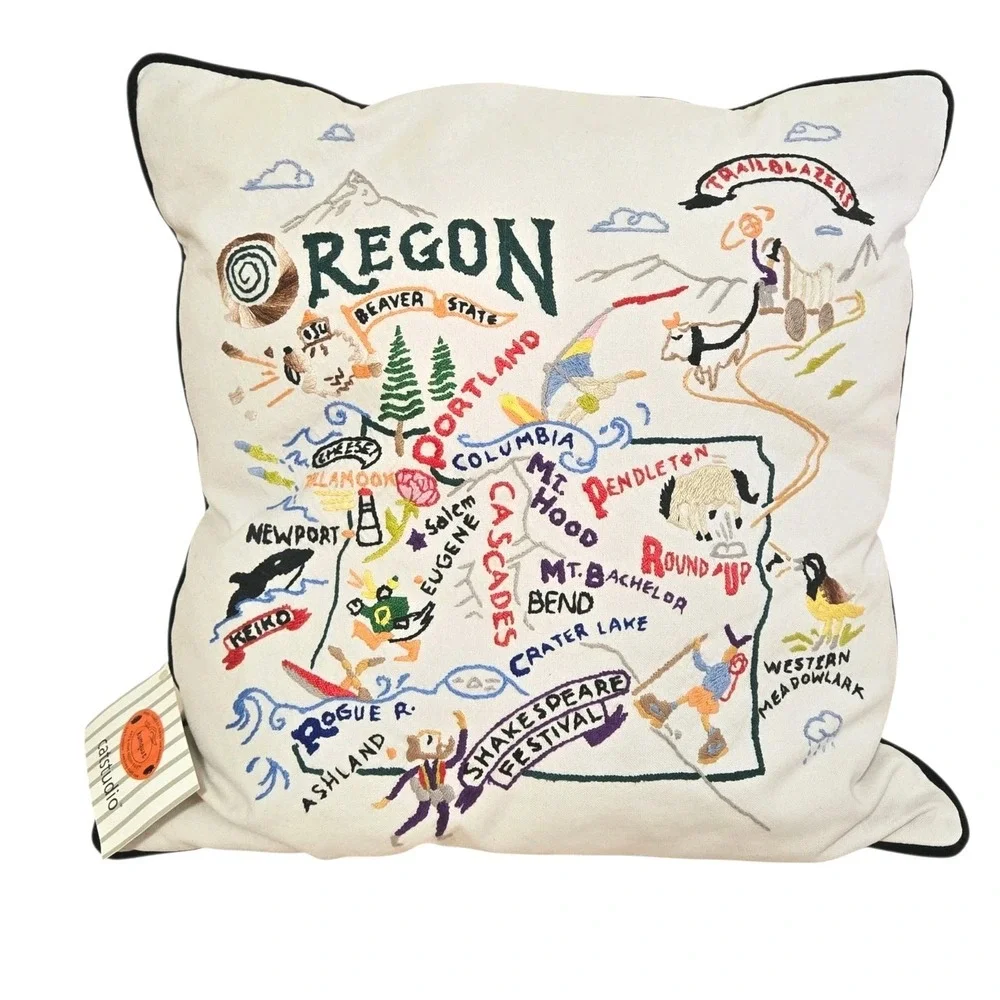 Catstudio Oregon State Embroidered Pillow 18x18 Trailblazer Beaver State NWT 03'